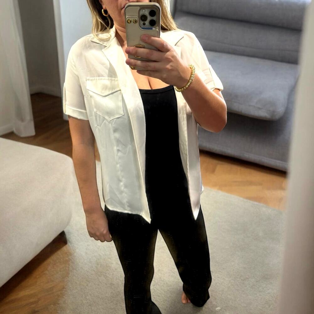 Vintage Silky White Button Front Top Small